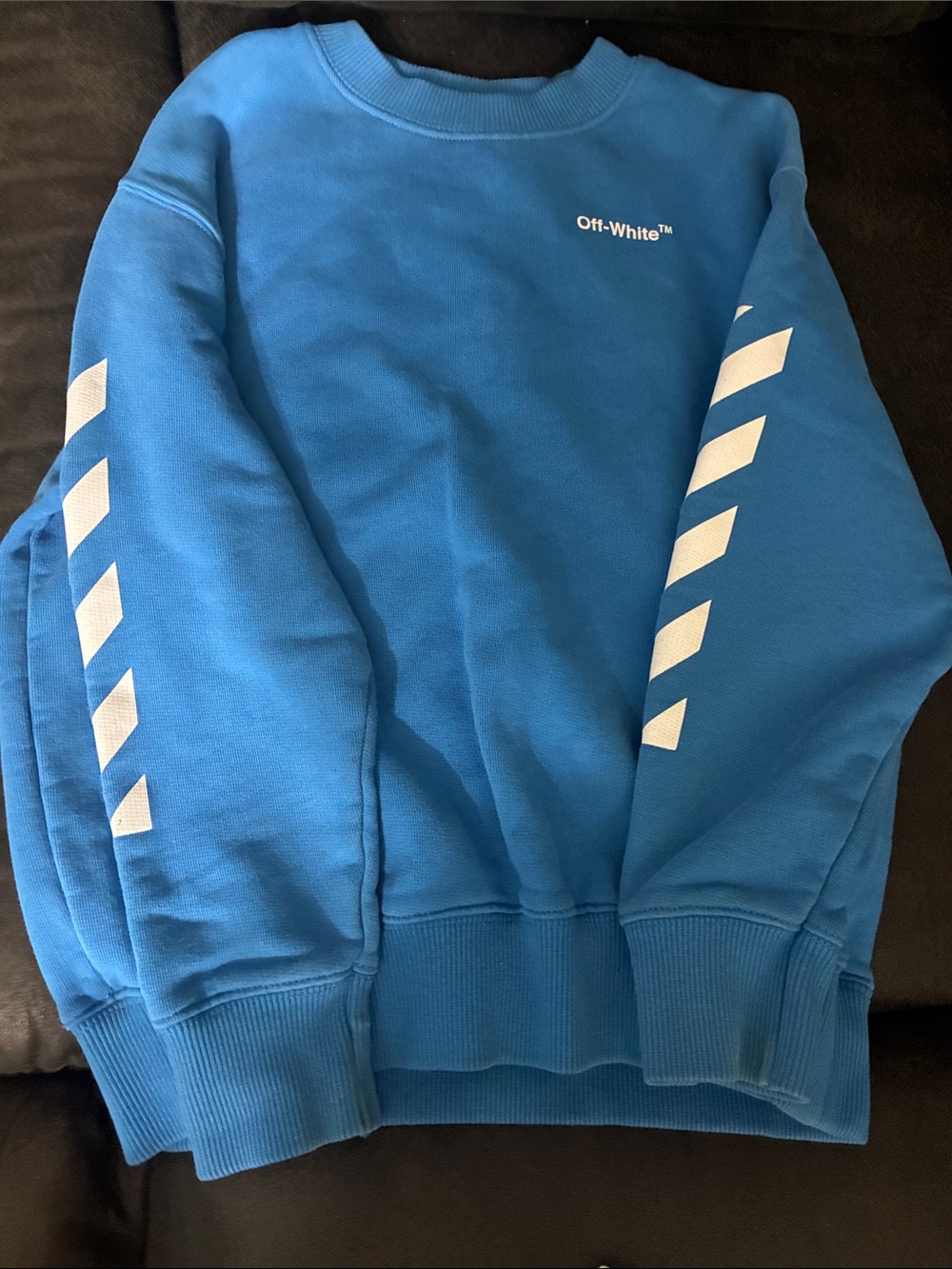 Off-White Blue Crewneck Sweatshirt with White Sleeve Arrows